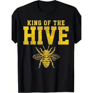 NEWMen's Funny Beekeeper King of the Hive T-Shirt - Retro Bee Graphic Tee S-3XL|   Comfortable Casual & Costume Party Wear|   Funny Gift Idea for Bee Lovers (Machine Washable)