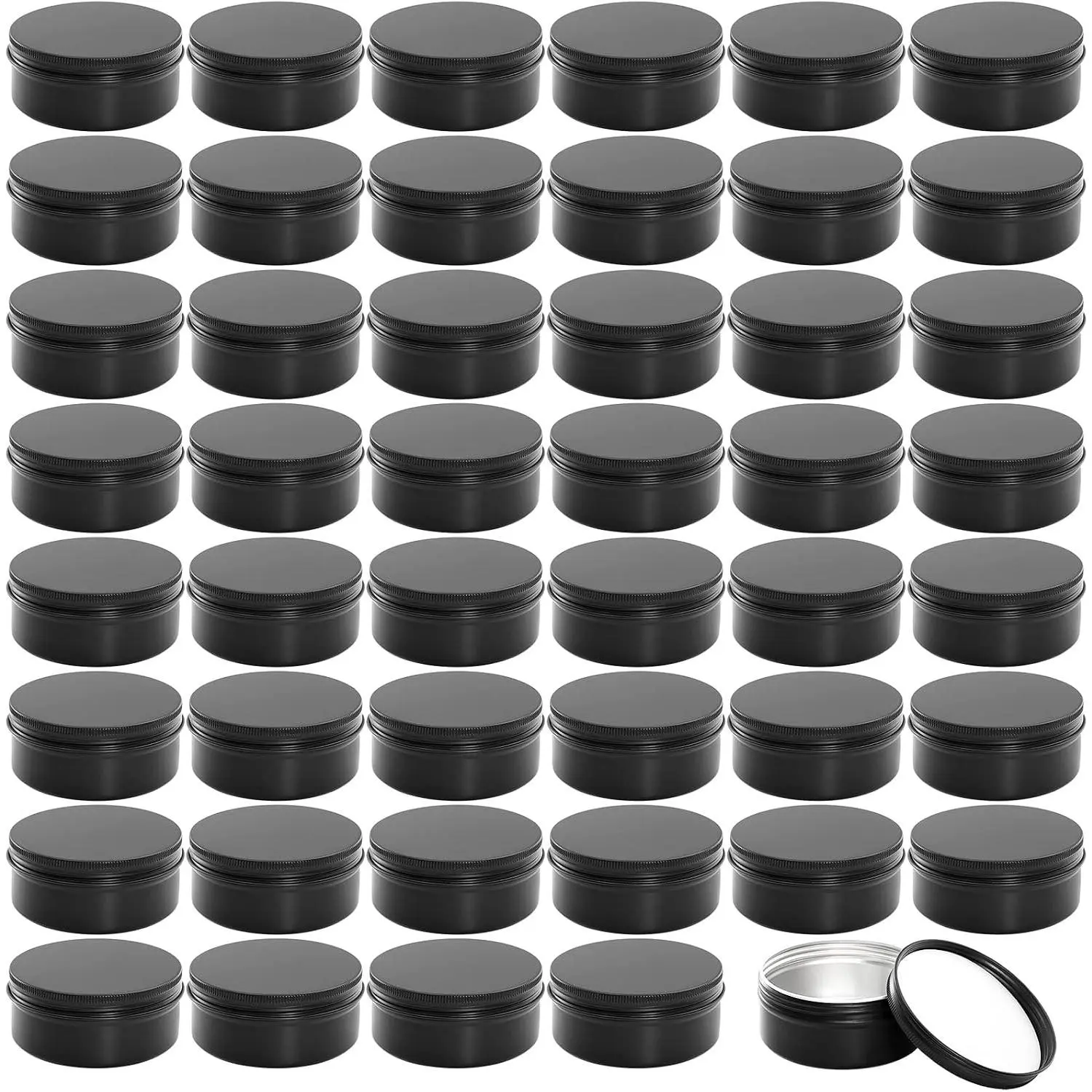 48 Pack 4 oz Metal Round Tins with Screw Lid, Black Aluminium Empty Candle Tins Storage Tin Jars, Cosmetic Sample Containers Travel Tin Cans for Salve, Cream, Spices or Candles