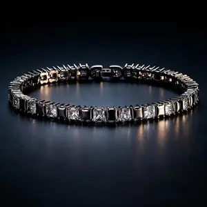 Women’s cubic zirconia tennis bracelet, 4*4 mm platinum-plated birthstone bracelet, hypoallergenic jewelry, anniversary/birthday gift for mom or wife, 7 inches