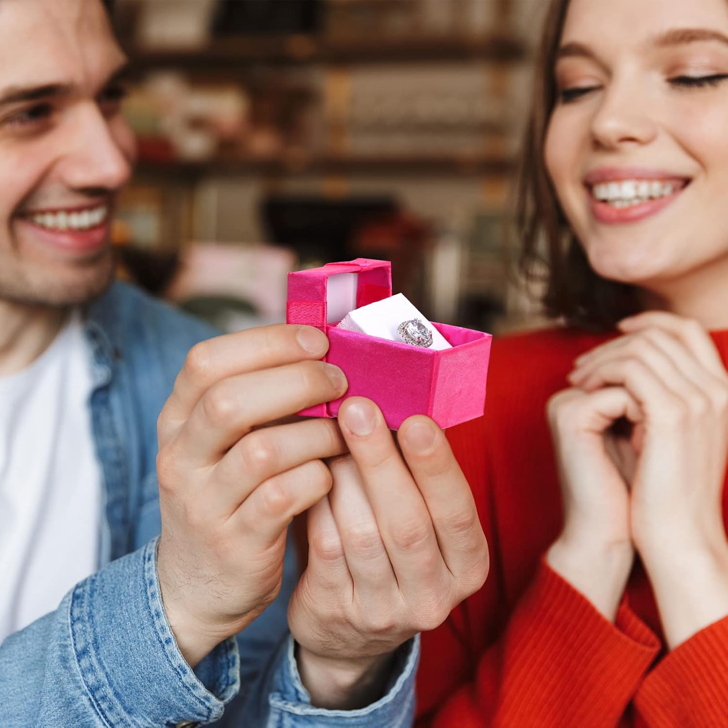 72 count Ring Boxes 1.6 x 1.6 In Hard Cardboard  Box with Ribbon Bow Small   Cases for Small Business(Elegant Color)