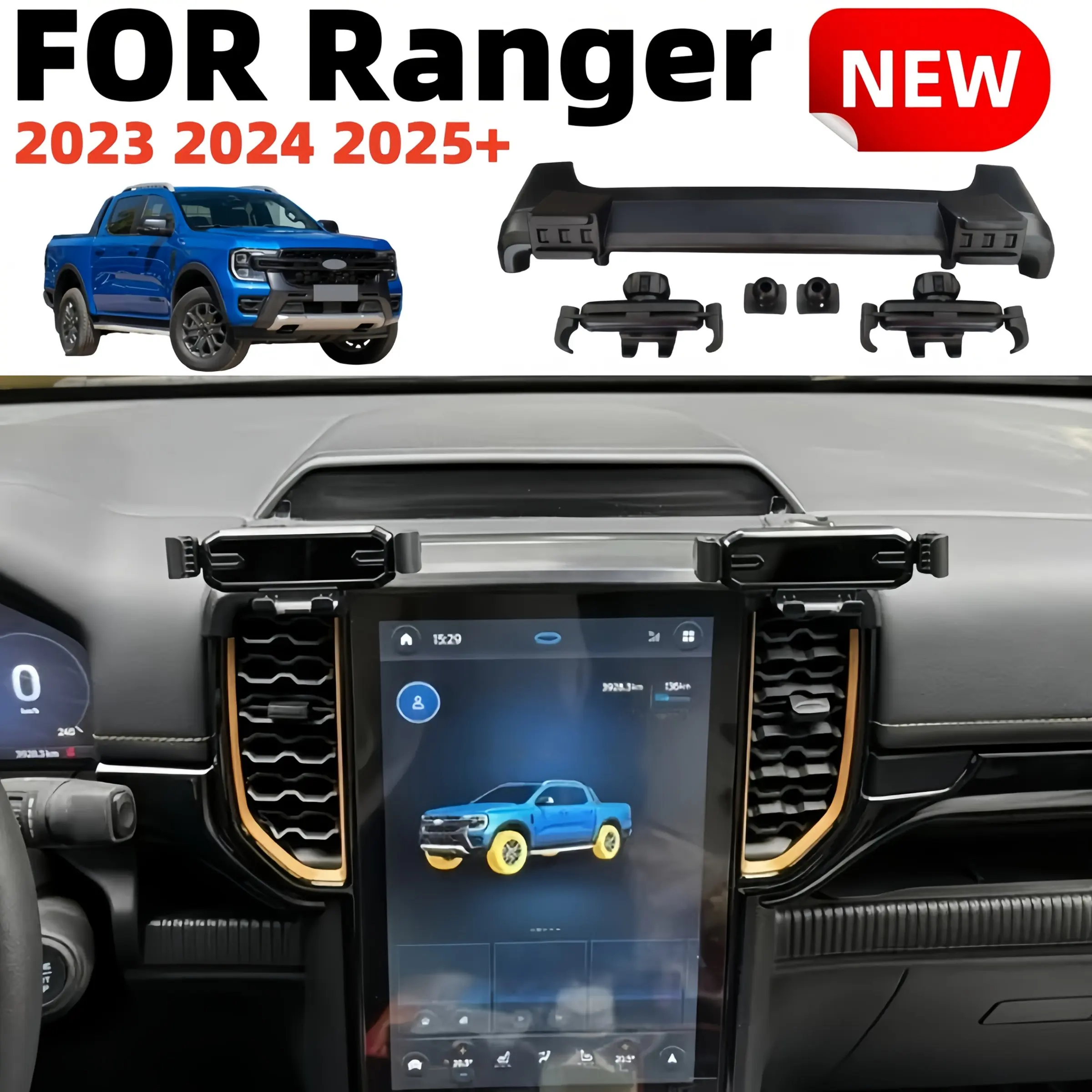 For Ford Ranger 2023 2024 2025+ Mobile Phone Holder Smartphone Stand Fixed Bracket, Secure Attachment Design, Ideal for Various Devices, Durable Construction