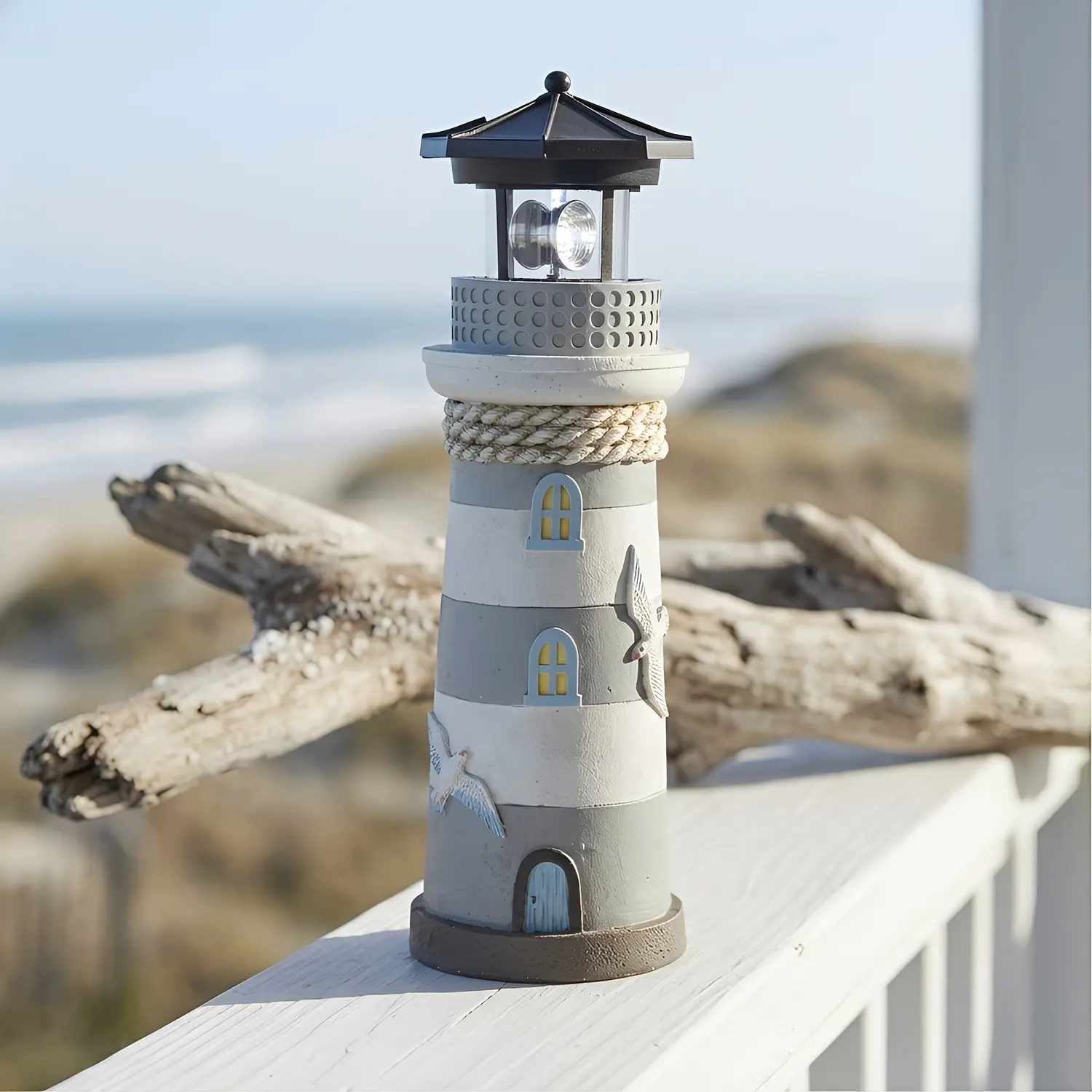Solar Lighthouse Garden Decor with 360° LED Lights, Waterproof Resin Seagull Lighthouse Statue, Outdoor Landscape Decorative Lighting for Garden, Yard, Patio, Lawn, and Walkway Decoration, Perfect Gift