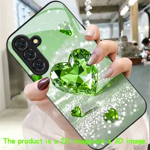 Green heart-shaped light pattern phone case, suitable for Samsung Galaxy A14 A15 A16 A23 A24 A25 A26 A32 A34 A35 A36 A52 A53 A54 A55 A56 S21/S22/S23/S24/S25/S26 FE/Plus/Ultra, anti-drop tempered glass protective case