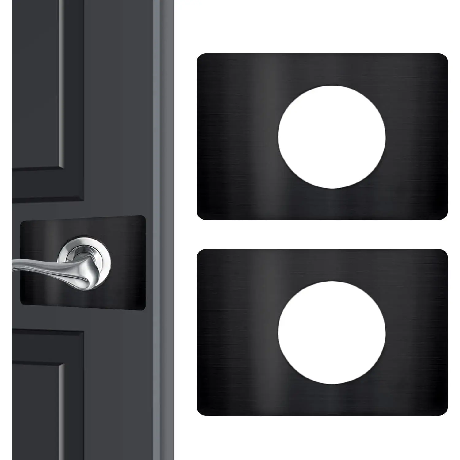 Door Lock Repair Plate, Door Lock Reinforcement Plate, Door Lock Fixing Plate, Door Knob/Lever/Deadbolt Fixing Filler Cover Plate,  Door Lock Loose or Wobbly - Black 2 Pack