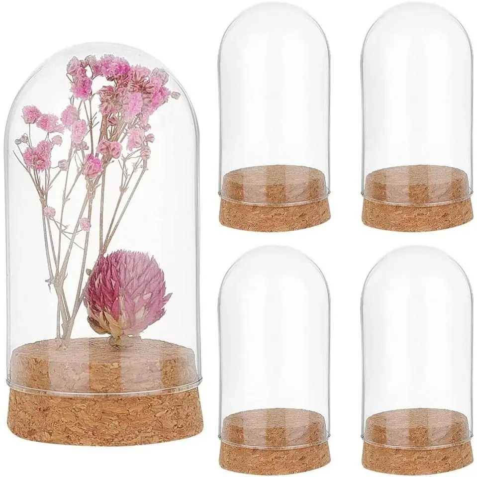 4pcs Glass Display Dome Cloche, Glass Bell Jar with Cork Base Small Bottles Dome Decorative Jars Display Case for Flower Storage Home Christmas Party Favor Decoration, 1.85x3.35inch