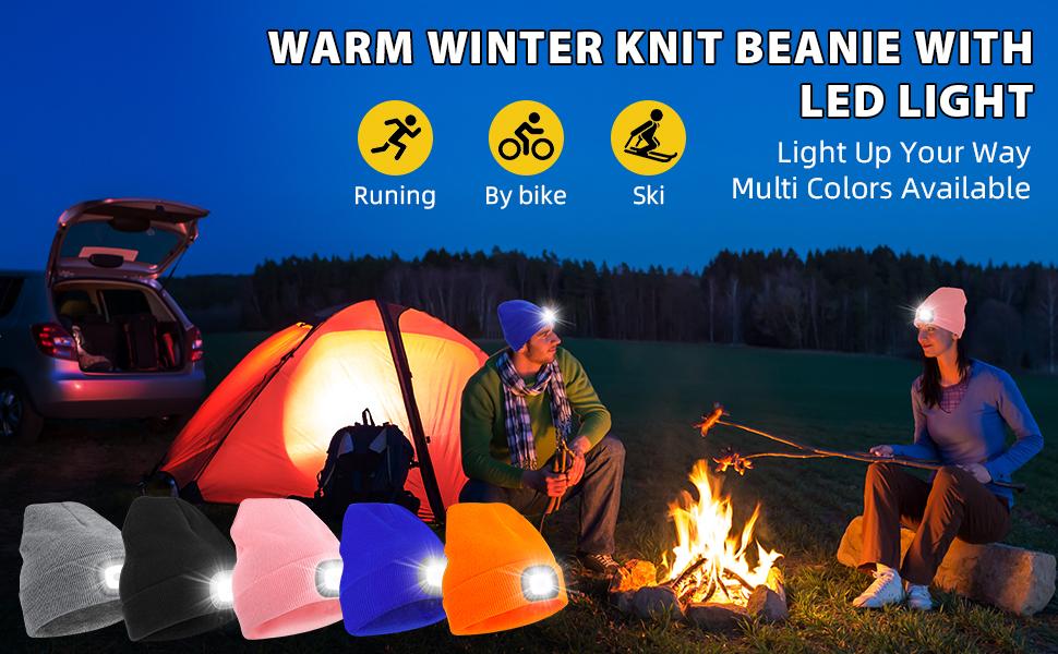 Unisex Beanie Hat with Light, USB Rechargeable LED Headlamp Hat Night Light Cap Christmas Stocking Stuffers Gifts for Men Dad Father Husband