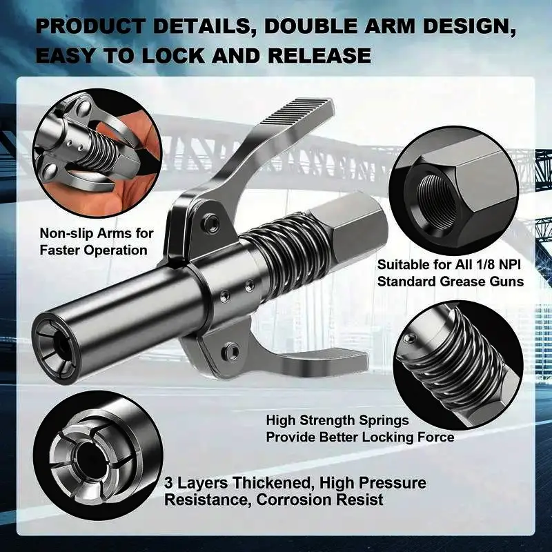 Lock Clamp Grease Gun Nozzle, Manual Electric Pneumatic Grease Nozzle Coupler, Flat Head Attachment, Grease Gun Accessories