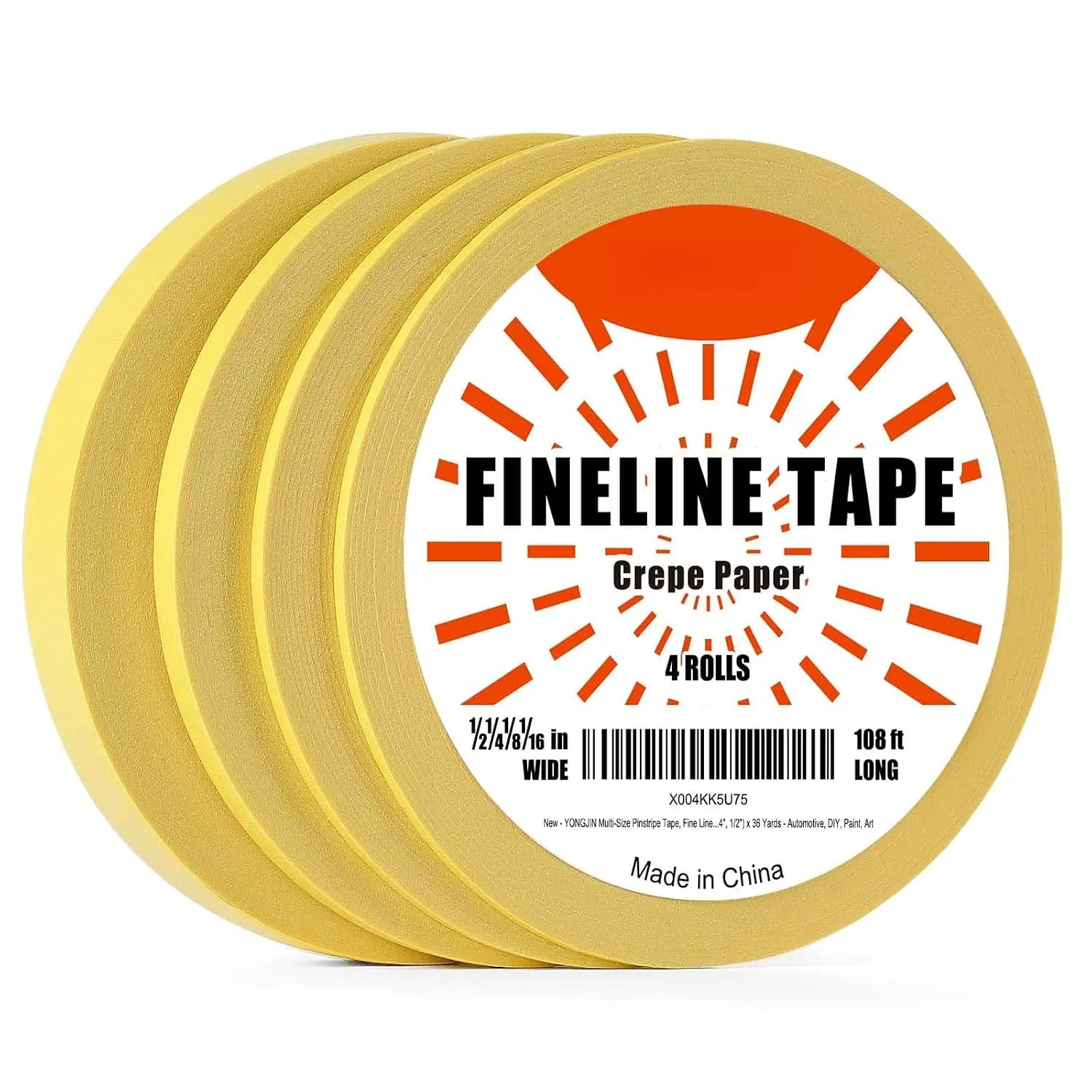 Multi-Size Pinstripe Tape, Fine Line Masking Tape Set for Automotive, DIY, , Art (1/16", 1/8", 1/4", 1/2")