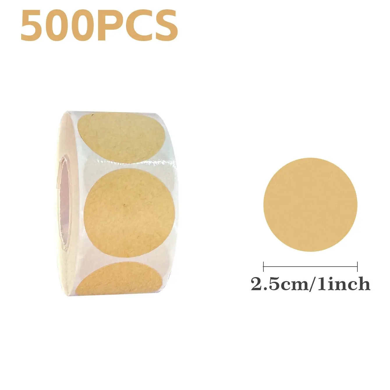 500pcs/1 Roll Kraft Paper Round Self-Adhesive Labels, Customizable Circle Stickers for Kitchen, Personalized Name Stickers, Item Classification Labels