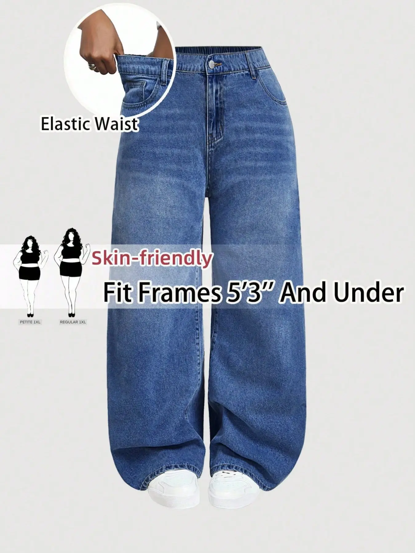 American Street Style Blue Wide-Leg Jeans, Conceal Fat and Slimming Gradual Washed Long Pants, Trendy and Comfortable