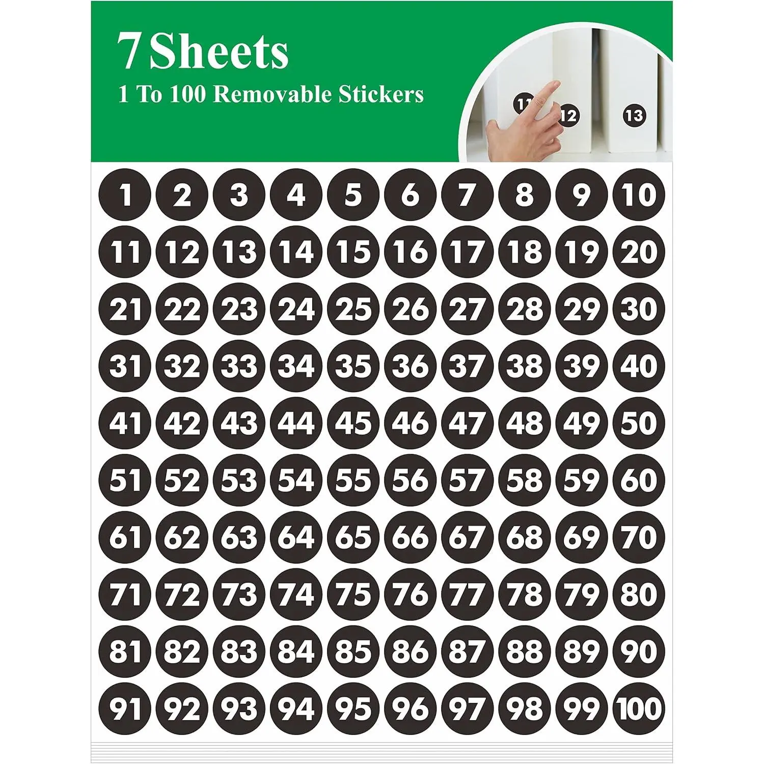 700 count Round Black Vinyl Number Labels 1-100 Self-Adhesive Dot Number Stickers for Indoor, Outdoor, Office, Classroom, Storage, Organizing, Boxes and  (1 Inch Each)