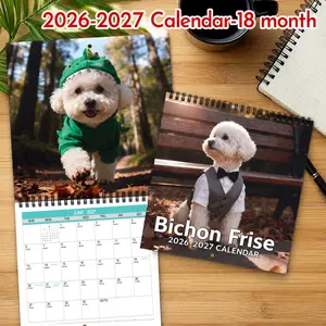 2026-2027 Bichon Frise Calendar Wall Planner - 18-Month Grid Wall Planner with Monthly Photos, Cute Bichon Frise Breed Designs, and English Date Calendar (July 2026 - December 2027), Perfect for Home/Office, Ideal Christmas and New Year Gift