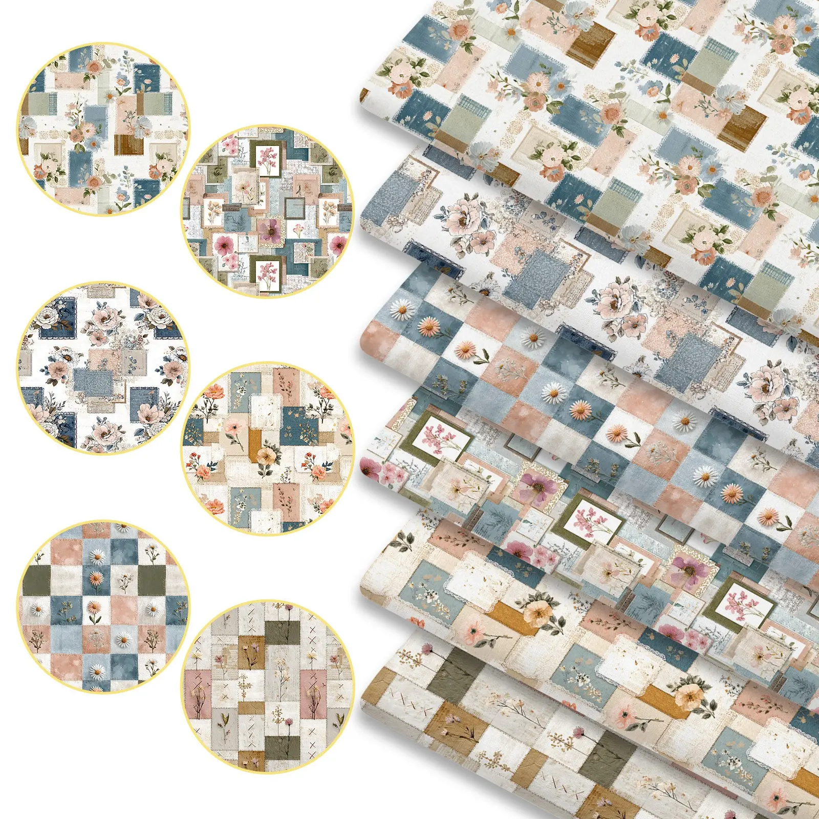 6pcs Cottagecore Aesthetic Fabric Bundles, 45cm*50cm/17.72in*19.69in Rustic Farmhouse Country Pattern Fabric Squares for Quilting, Patchwork Sewing Material for Bedding, Tablecloth, Bags, Headbands, Pillowcases