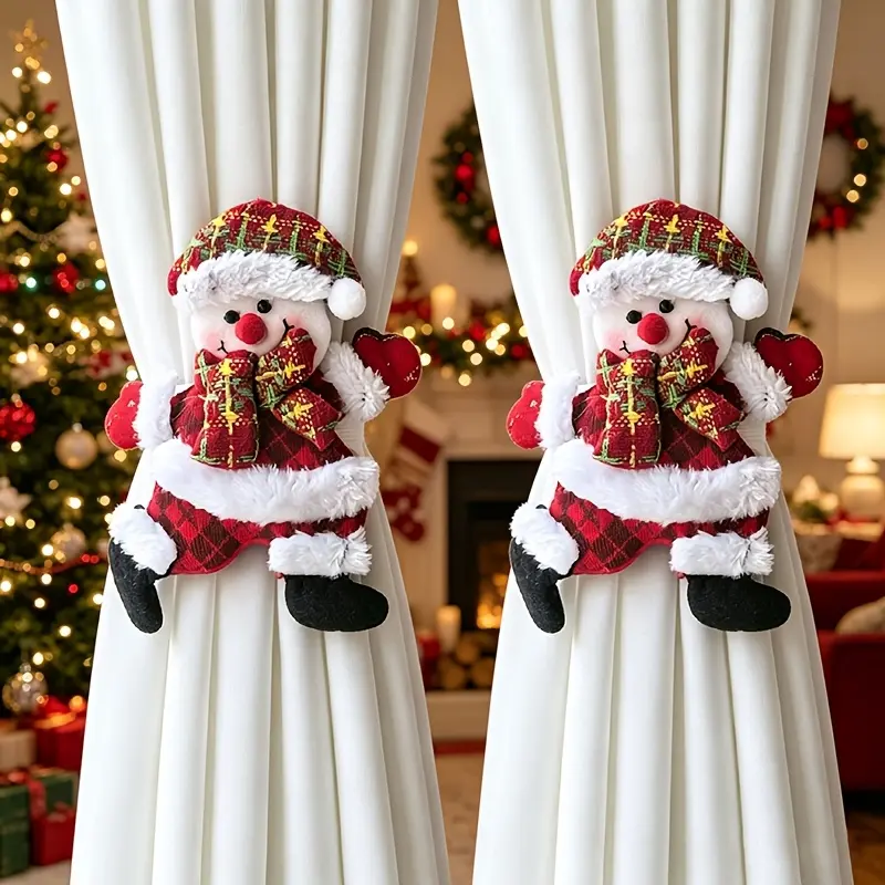 2Pcs set creative, christmas felt doll curtain lace-up 2026 christmas new year window decoration home decoration