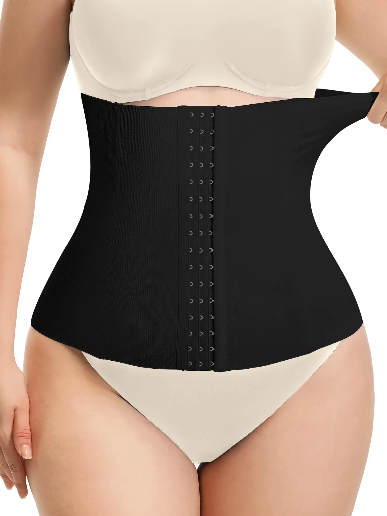 Women's Solid Color Hook And Eye Waist Trainer, High Stretch Seamless Double Layer Waist Cincher, Casual Shapewear Body Shaper for Women