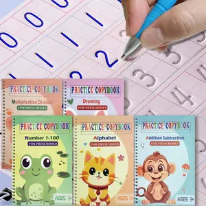 Grooved Handwriting Workbooks,Magic Copybook,Magic Writing Practice Copy Books, to Help  Improve Their Handwriting Ink Practice  3-8 Calligraphy for (5-Book  Set)