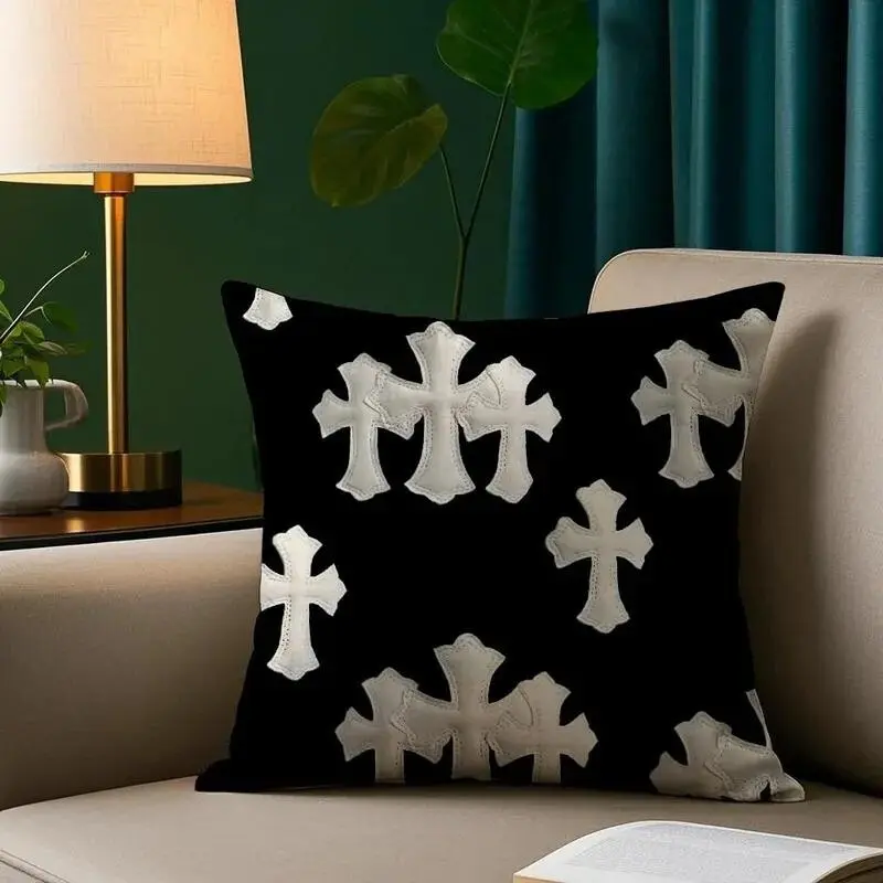 1PC Cross Pattern Velvet Pillow Cover, Luxury Gothic Decor Throw Pillow Case, for Sofa Couch Home Decor, Casual Style