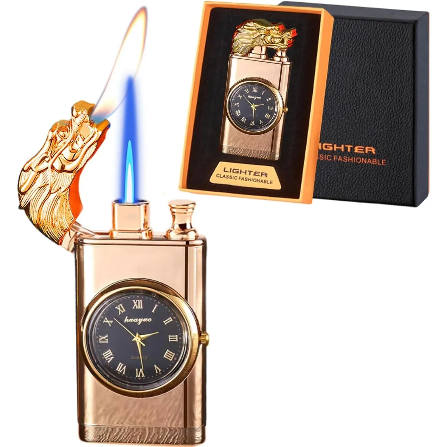 Lighter, Gold Dual Dragon Lighter with Fashion, Windproof Lighter, Cool Jet Lighter Refillable Butane for Gifts(Butane)-Dragon