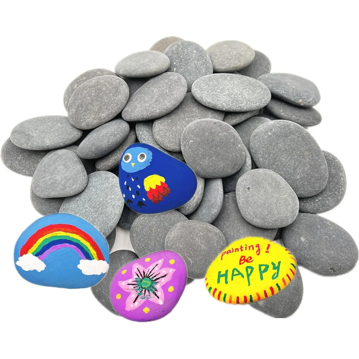 50 count Painting Rocks,  DIY Rocks Flat & Smooth Kindness Rocks for Arts, Crafts, Decoration, Medium & Small Rocks for Painting ,1.5"-3"Hand Picked for Painting Rocks