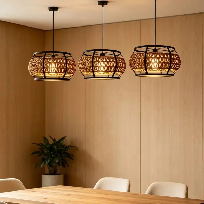 Rustic Style Decorative Hemp Rope Metal Lamp Shade, Industrial Farmhouse Pendant Light Cover, Lighting Accessories, Suitable for Living Room Bedroom, No Bulb and Wire Included