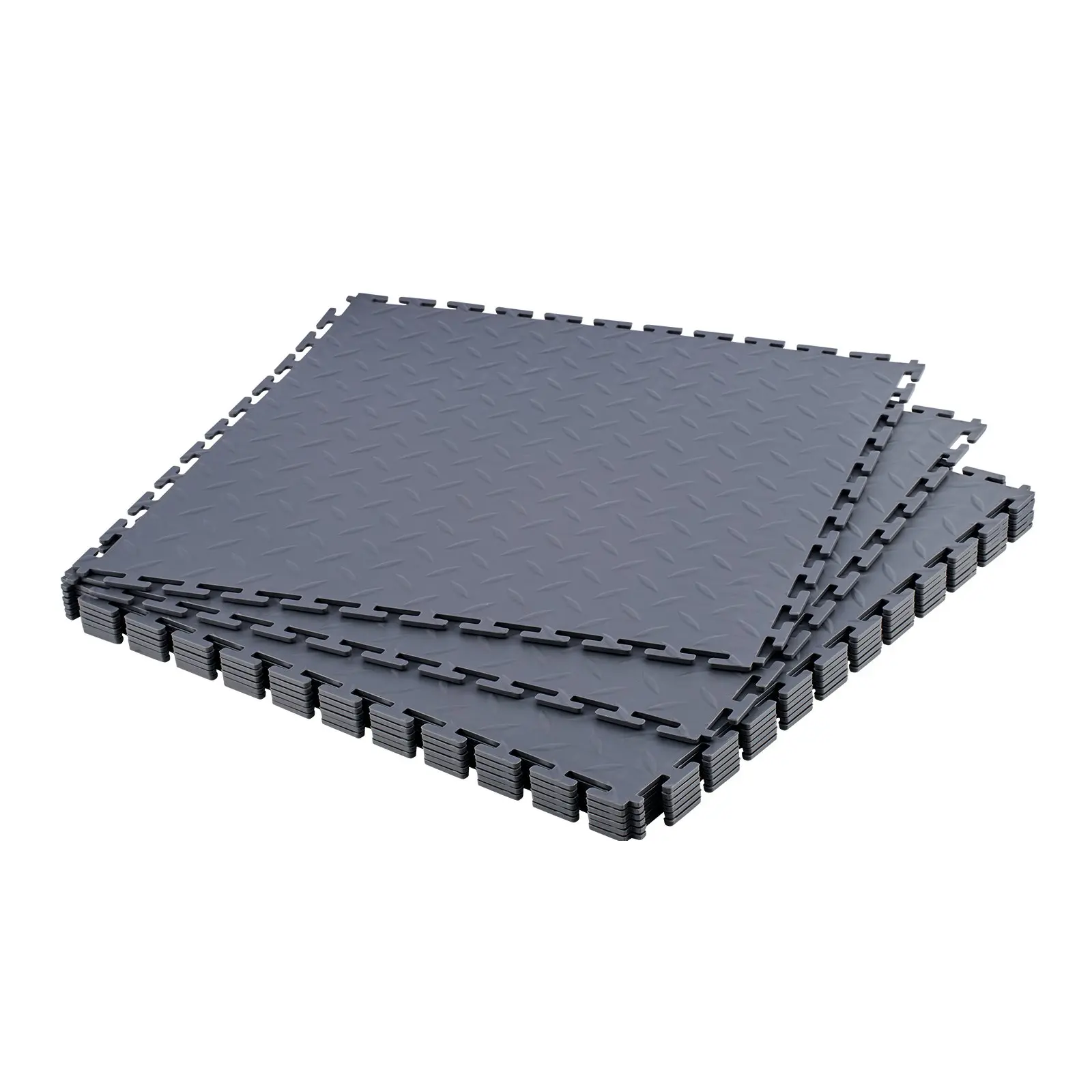 VEVOR Garage Interlocking PVC Floor Tiles (8 Pcs) - 20.2x20.2x0.2in (5mm Thick) Diamond Plate, Slip-Resistant, Water-Resistant, Low Noise, Easy Maintenance Mats for Garage, Graphite Gray (2.1 m² / 22.7 sq.ft, 24 lbs / 10.9 kg)