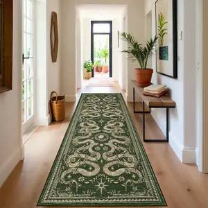 Washable Low-Pile Area Rug – Non-Slip, mark Resistant, Soft Lightweight Carpet for Living Room, Bedroom, Kitchen, Dining Room, Nursery, Office & Hallway – Modern Forest Snake Design – Dark Grey/Green, Multiple Sizes