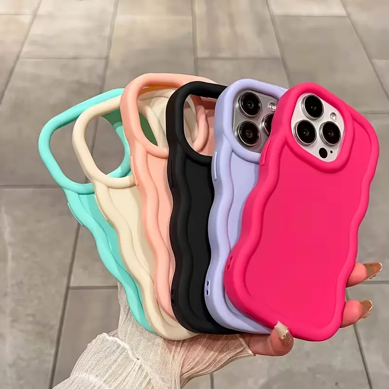 6pcs Minimalist Solid Color Wavy Edge Smartphone Protective Casing - Shockproof, Drop-Proof Cover Fits iOS iPhone Series (17 Pro Max, Air 16 Plus, 15,14,13,12,11,XR,XS Max,8,7 Plus) Device Protection Accessory