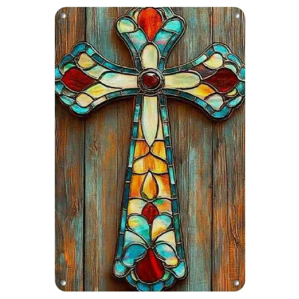 Vintage Metal Cross Design Religious Decoration - Lightweight, 12x8 in, Pre-Drilled for Easy Hanging, Fade-Resistant Spray-Painted Art - Home & Outdoor Use, Ideal Religious Gift