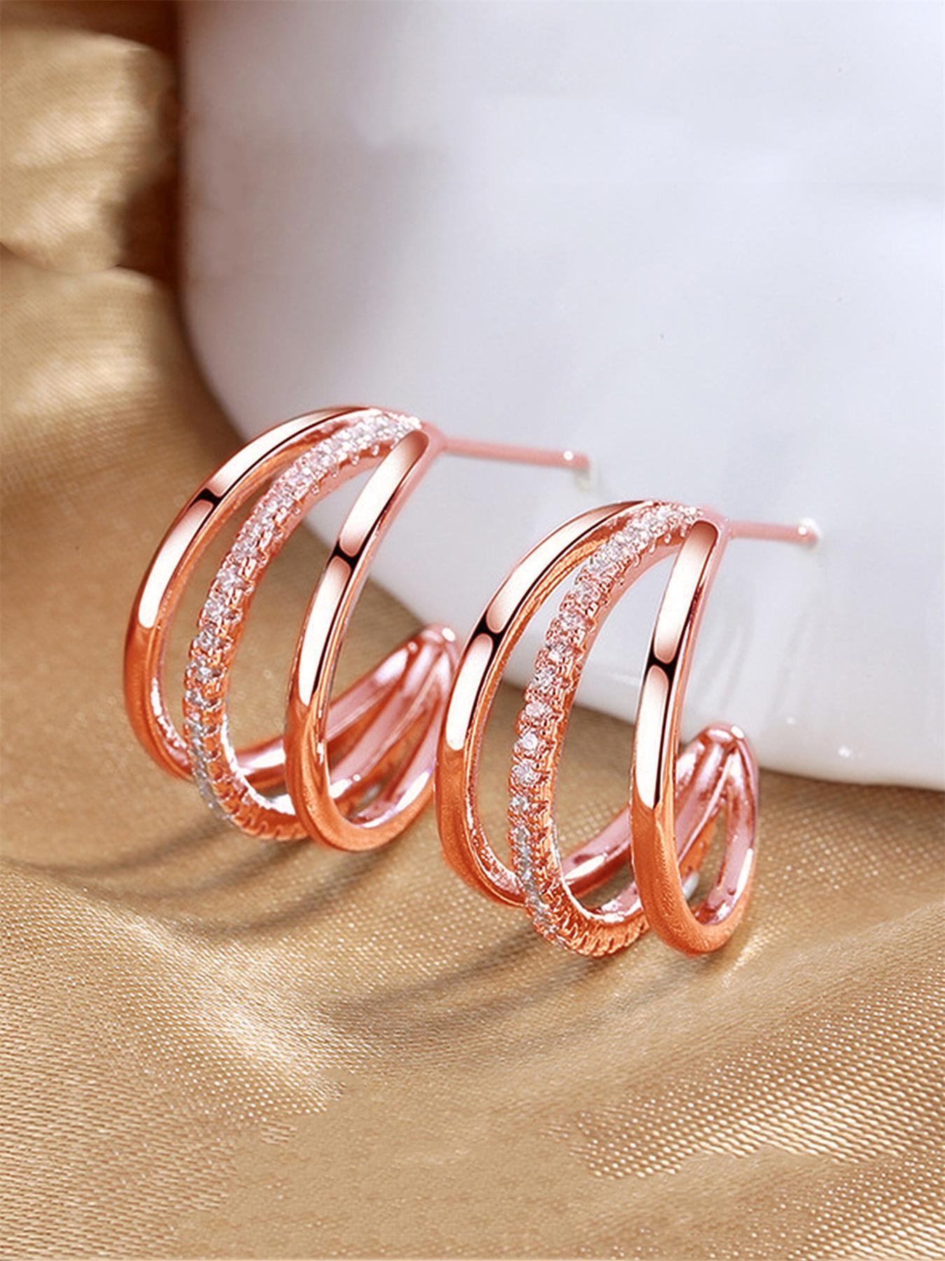 Women's Elegant Layered Rhinestone Decorated Hoop Shape Earrings (1 Pair), Fashionable Hoop Earrings, Exquisite Trendy Hoop Earrings, High Quality Earrings, Gorgeous Jewelry As Birthday Gift for Girlfriend