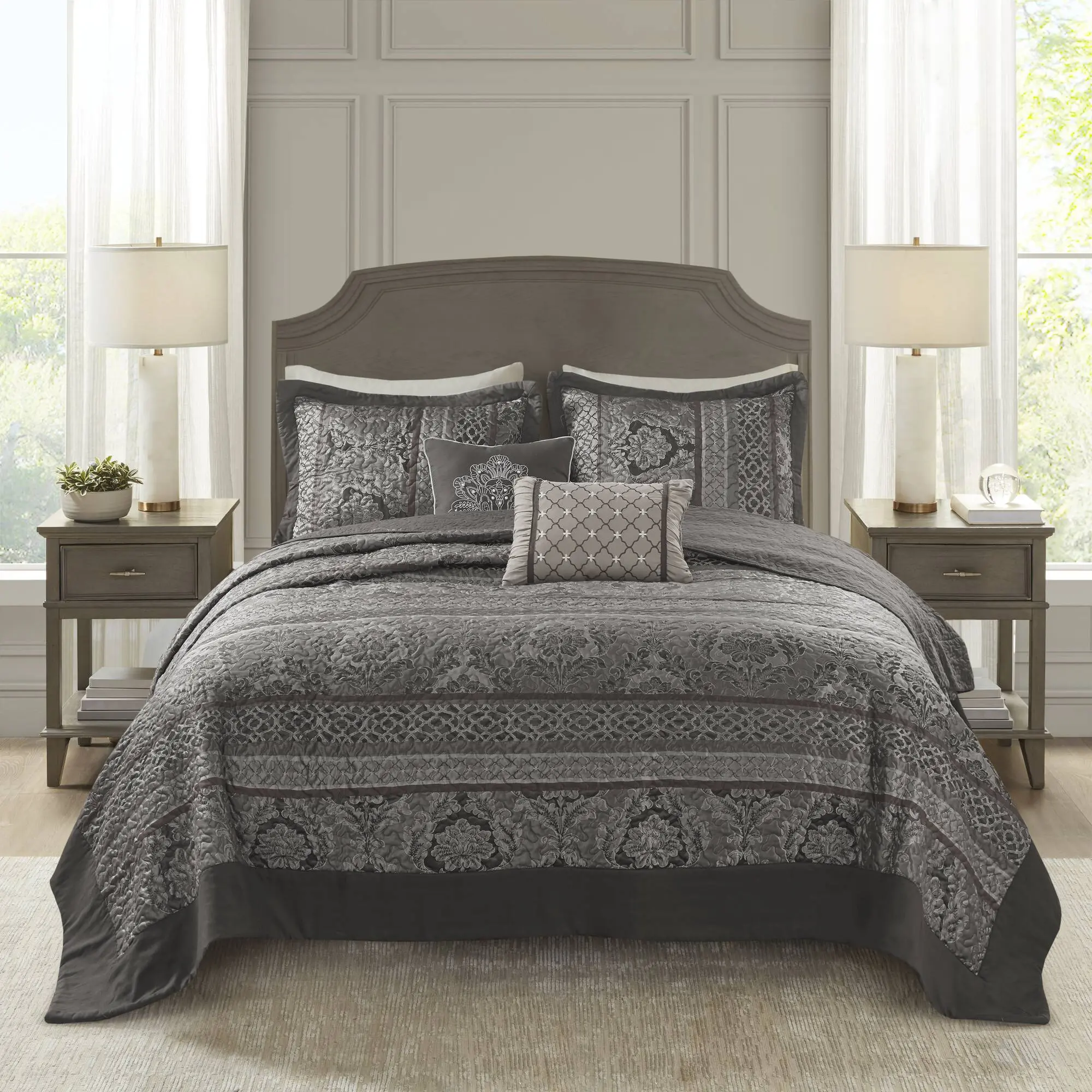 Nokaa 5-Piece Queen Reversible Jacquard Bedspread Set - Luxury Woven Bedding Coverlet with Matching Shams, Soft Textured All-Season Quilted Bed Cover for Master Bedroom Guest Room, Home Furniture & Household Product