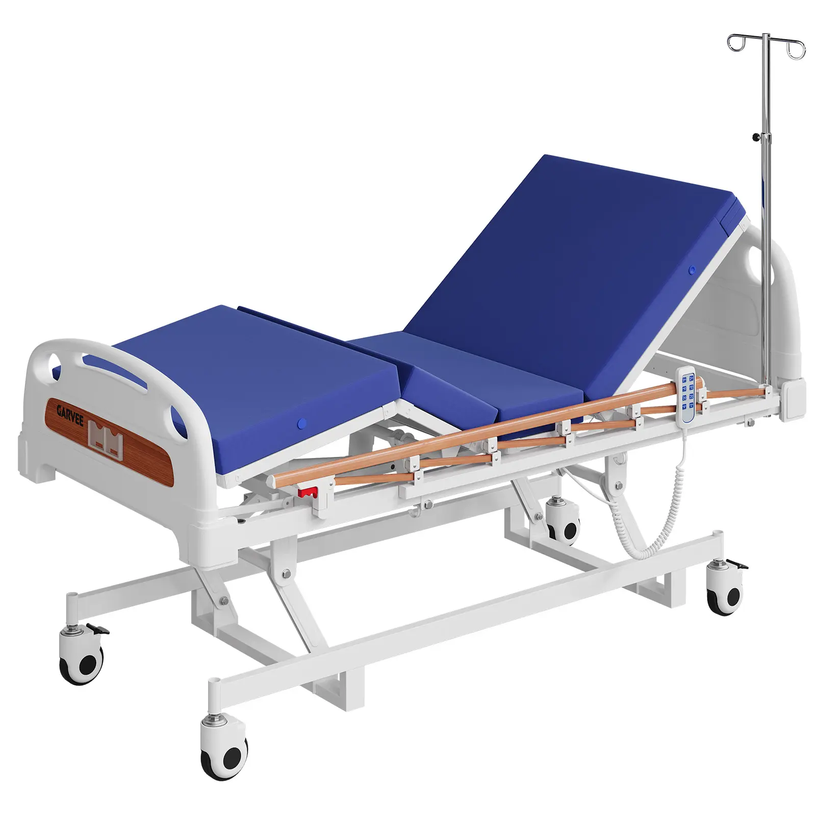 Adjustable Electric Hospital Bed for Home Use – 3-Function Medical Bed, 13"-24" Adjustable Height, Back & Knee Height, 400 lbs Capacity, 5" Locking Casters, Waterproof 4" Foam Mattress, Wood Grain Finish