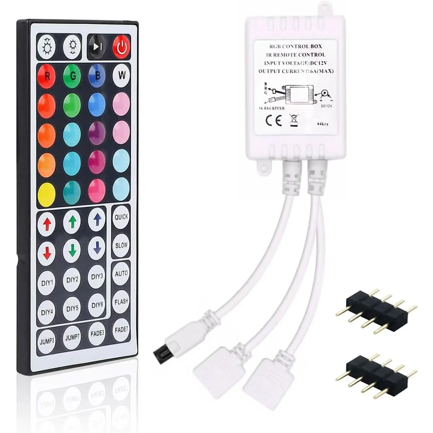 44  IR Remote Controller RGB LED Strip Light Controller  Output 4Pin 2 Ports with  Receiver for RGB 5050 3528 LED Strip Lights