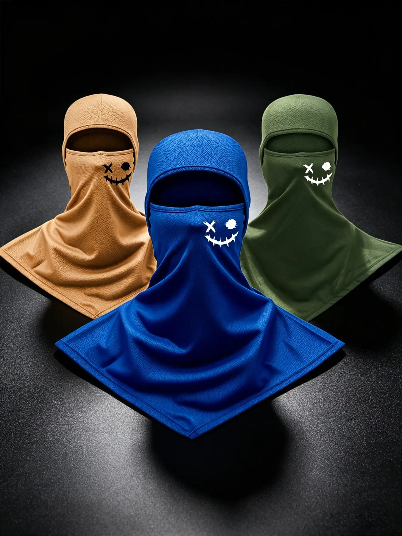 3pcs Unisex Full Head Face Mask Ski Face Mask Smiling Face Printing Balaclava Face Cover Breathable Long Neck Covers Summer Neck Protector for Men Women Outdoor Sports Athletic Face Masks