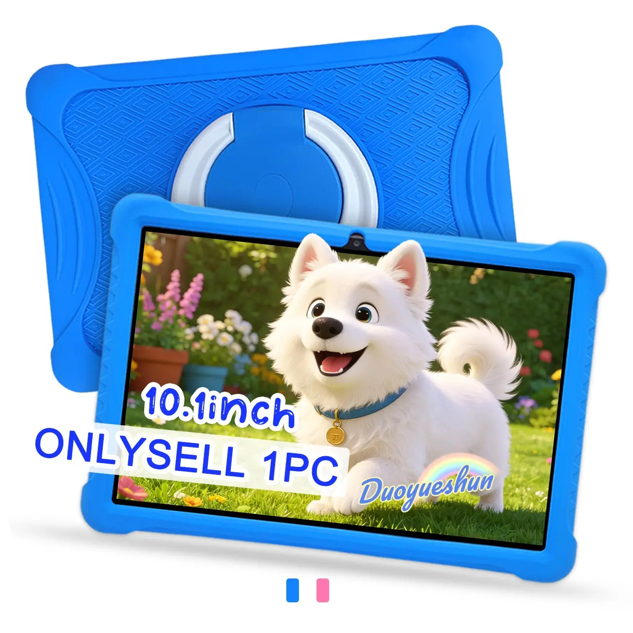 One piece of newly designed portable tablet computer, which is an educational and entertainment device for students and children. It features a 10.1-inch touchscreen, 5G WiFi, and dual cameras. It comes with a shockproof protective case