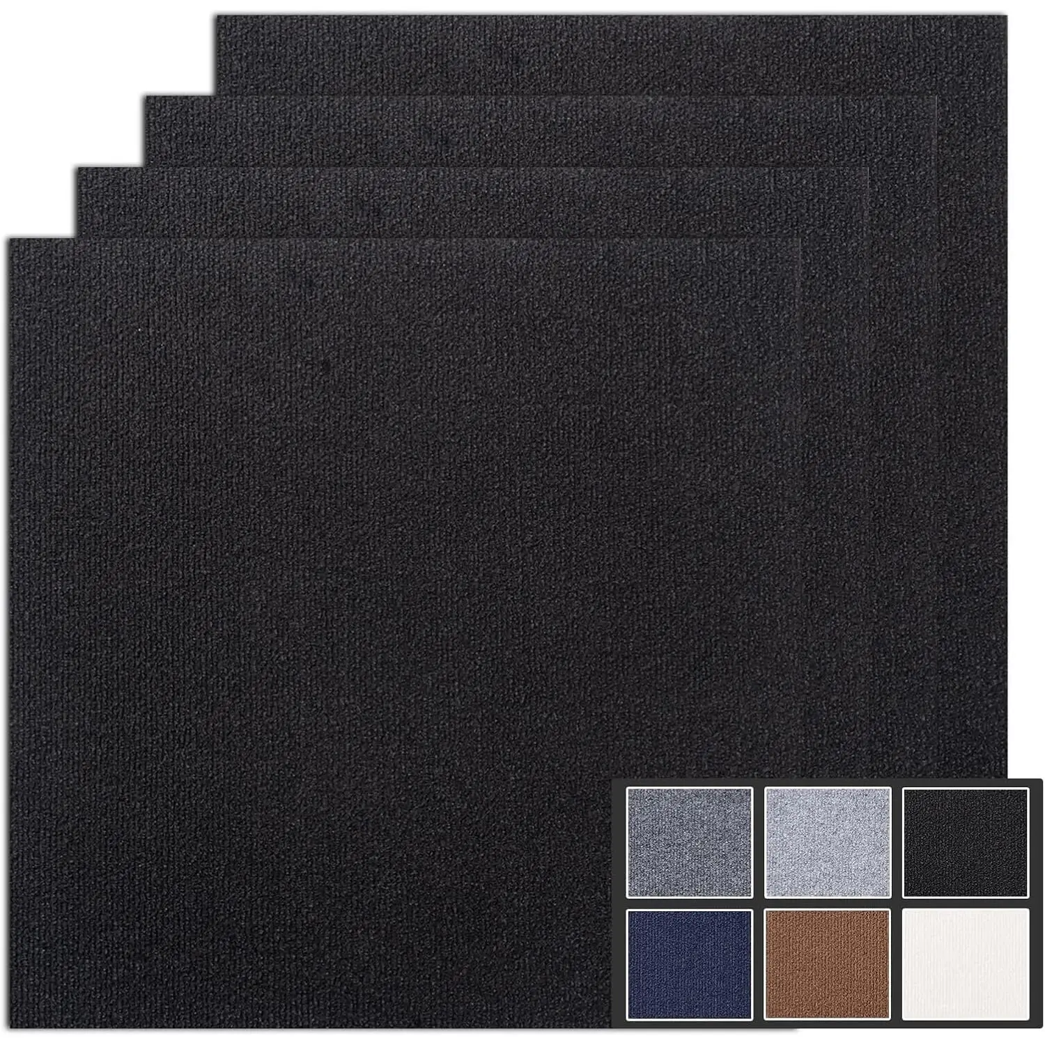 Peel and Stick Carpet Tiles, 12x12 Inch 30 Pack 30 Sq.Ft, 4.5mm Heavy Duty Carpet Squares, Non-Slip Self Adhesive Floor Tiles for Basement, Office, Living Room, Bedroom,  Area, Black