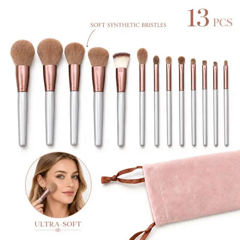 13-Piece Professional Makeup Brush Set, Soft Synthetic Cosmetic Brushes for Face & Eyes Blending, 1 Kit