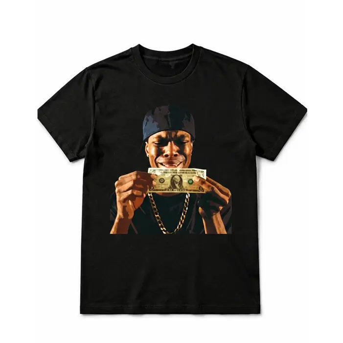 Men's Short-Sleeve Graphic T-Shirt - Chris Tucker Friday Movie Dollar Bill Print, 90s Hip Hop Streetwear, Unisex Vintage Casual Garment Top, Shortsleeve, Clothes, Cotton, Fitted, Round Neck