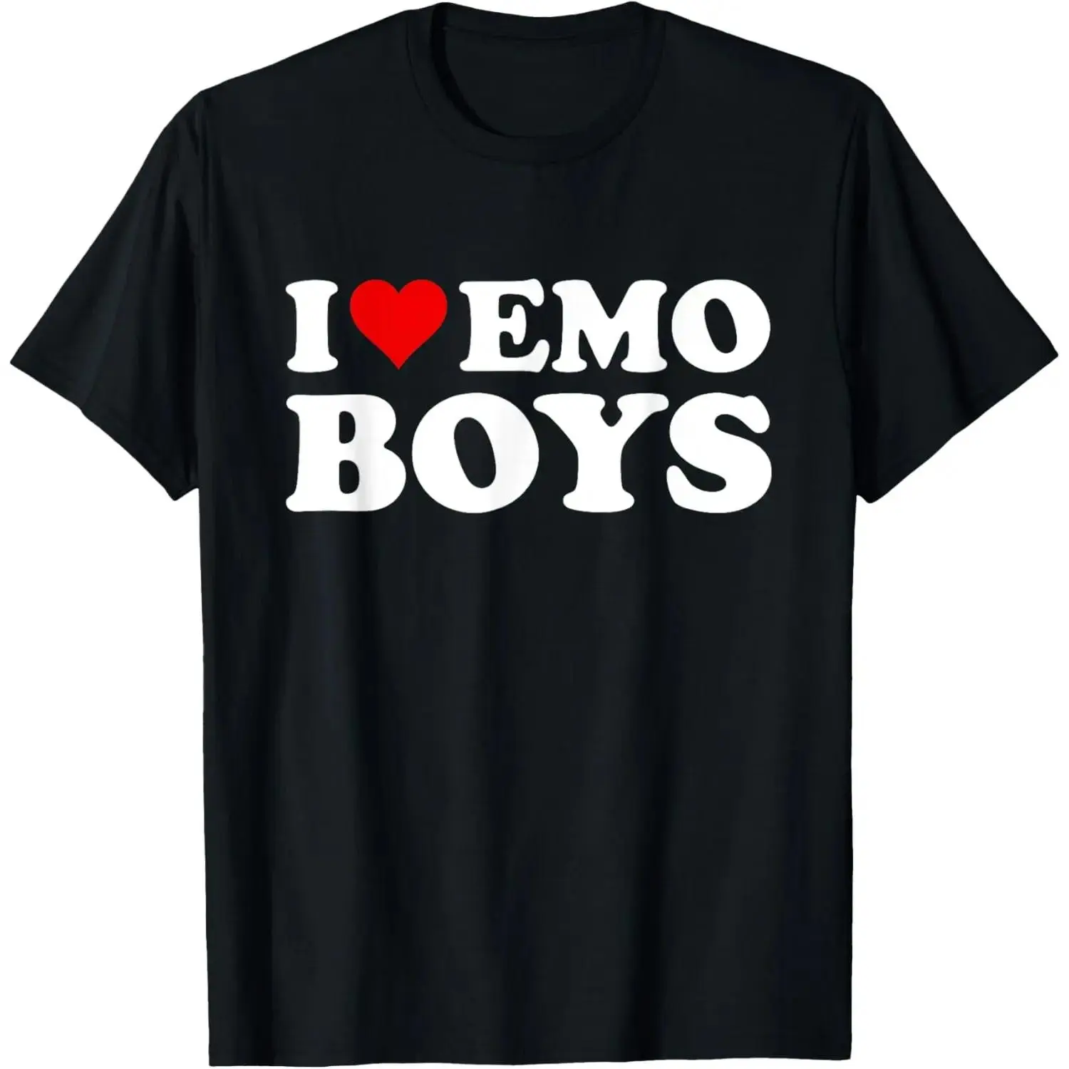 "I Love Emo Boys" Graphic Print T-Shirt, Women's Casual Fit Short Sleeve Cotton Top for Summer Streetwear, Shortsleeve, Tshirt, Menswear