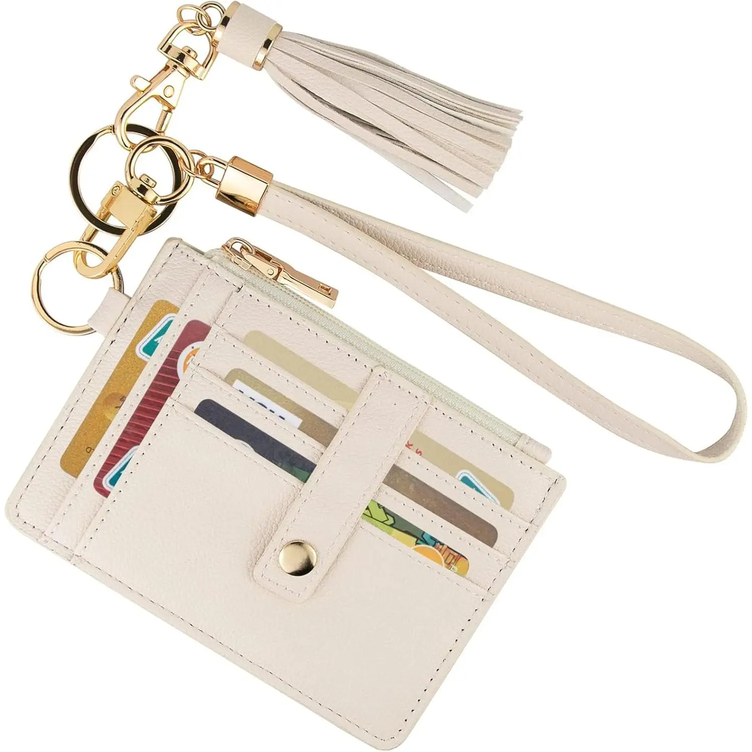 Small Wristlet Wallets for Women RFID Credit Card Holder Wallet Keychain Wristlet Wallet Credit Card Wallets for Women (Beige)