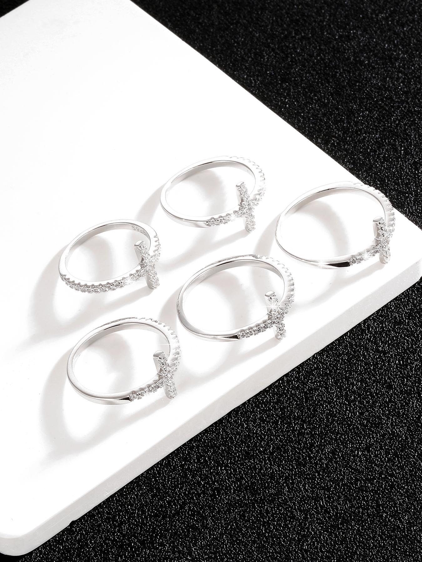 925 Sterling Silver Fashion Cross Design Cuff Ring, Adjustable Open Ring for Women & Girls, Trendy All-match Elegant Ring & Exquisite Jewelry for Birthday Gift