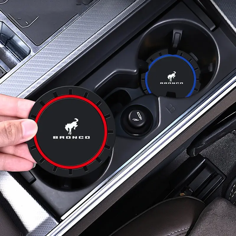 2pcs Silica Gel Car Cup Holder Anti-Slip Insert Coaster Mat, Auto Water Bottle Holder Pads for Ford Bronco Logo, Ford Bronco Compatible, Durable & Stylish Design, Car Auto Accessory, Car Accessories, Vehicle Accessories