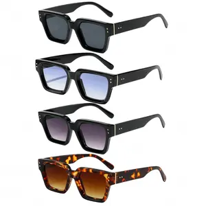4 Pack Retro Rivet Square Sunglasses for Men & Women, Gradient Lens UV400 Protection Fashion Sunglasses Set, Designer Style Black Frame Eyewear, Trendy Shades for Beach, Travel, Festival, Streetwear & Daily Driving