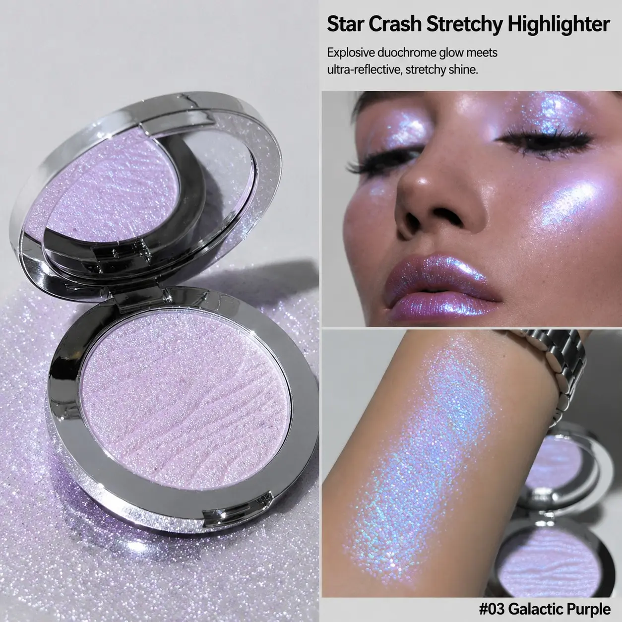 Sheer Satin Highlighter Powder, Pressed Shimmer Highlighter, Fine Pearlescent Shimmer Without Over-glitter, Brighten Mid-face & Nose Bridge for 3D Definition, Creates Dreamy Delicate Sparkling Radiance