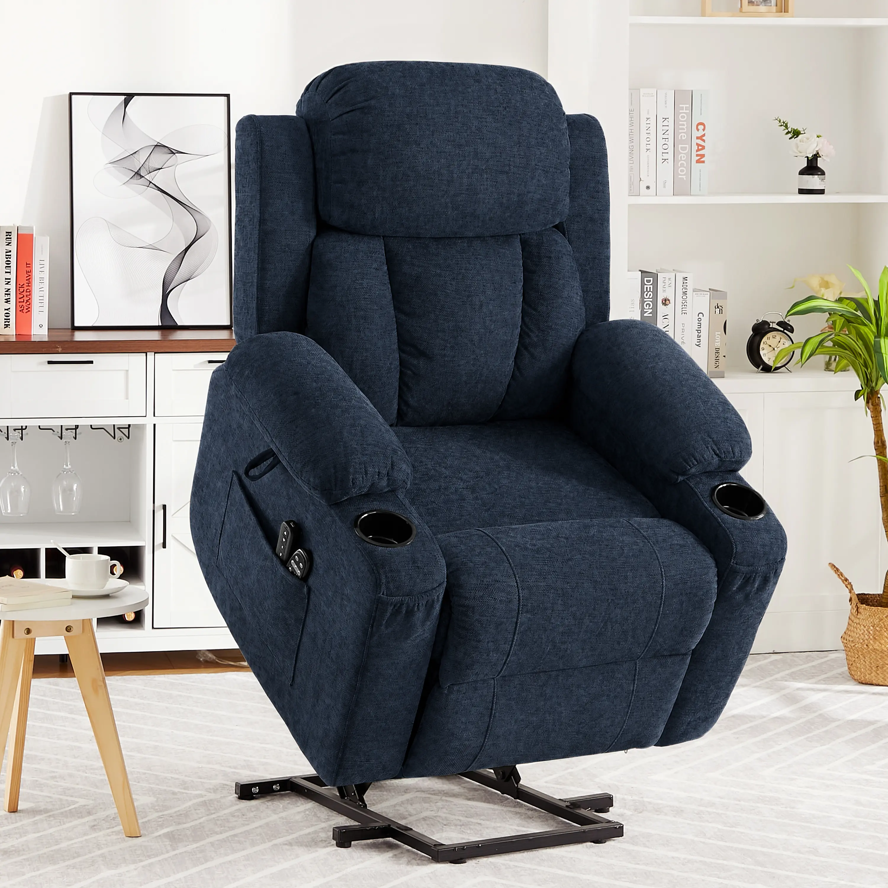 Oversized Power Lift Recliner Chair with Heat Massage – Electric Lift Recliner with Memory Remote – 8 Vibration Points, 3 Massage Modes, 3 Heat Levels – 2 Cup Holders & USB Charging Port