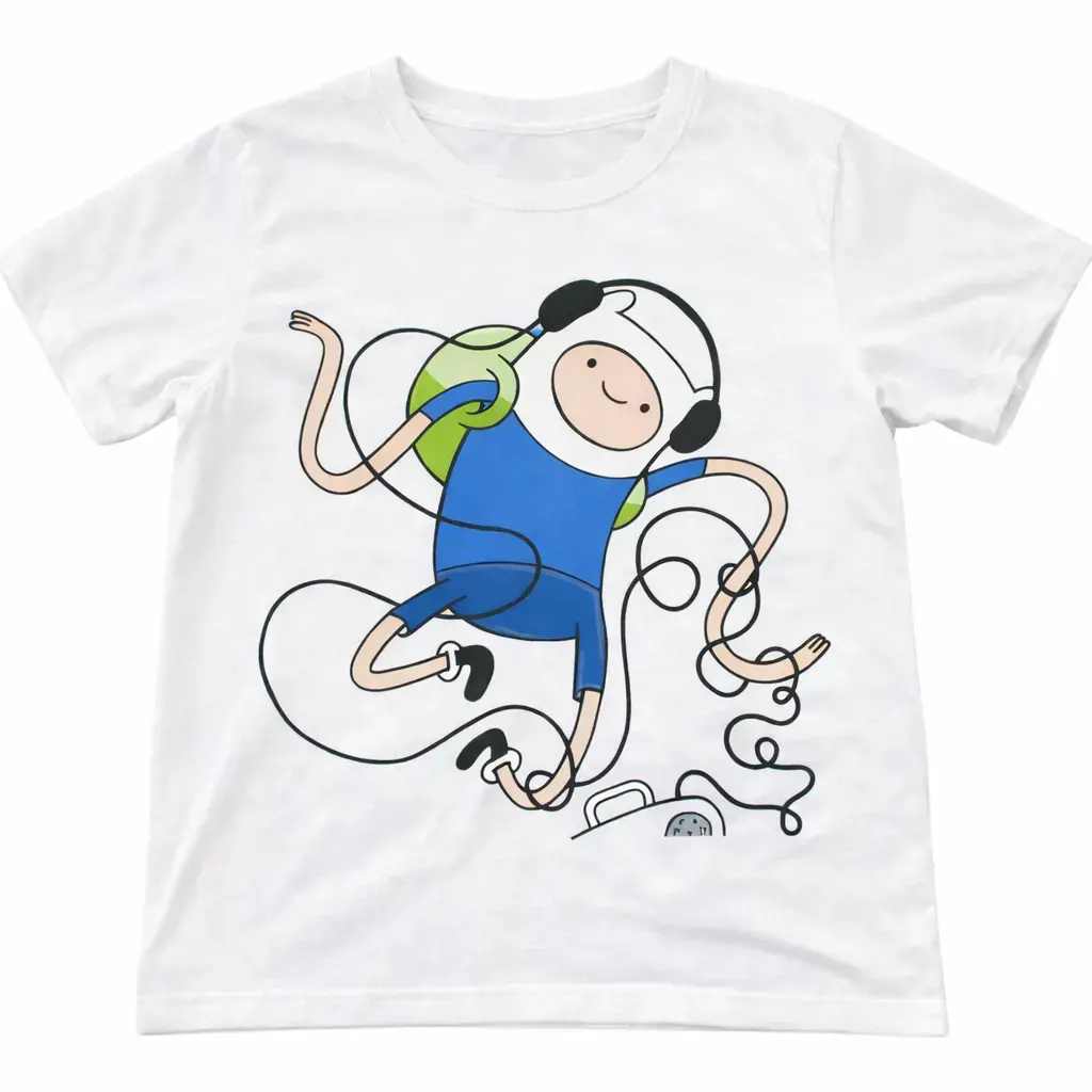 Y2k Adventure Time Finn Listening Music Tee – Cute Cartoon Graphic T-Shirt, Minimal Style Unisex, Funny Meme Gift - Vintage Graphic Tee – Menswear & Womenswear – Streetwear Tops – Casual Cotton Crewneck Shortsleeve T-shirt Summer Summer