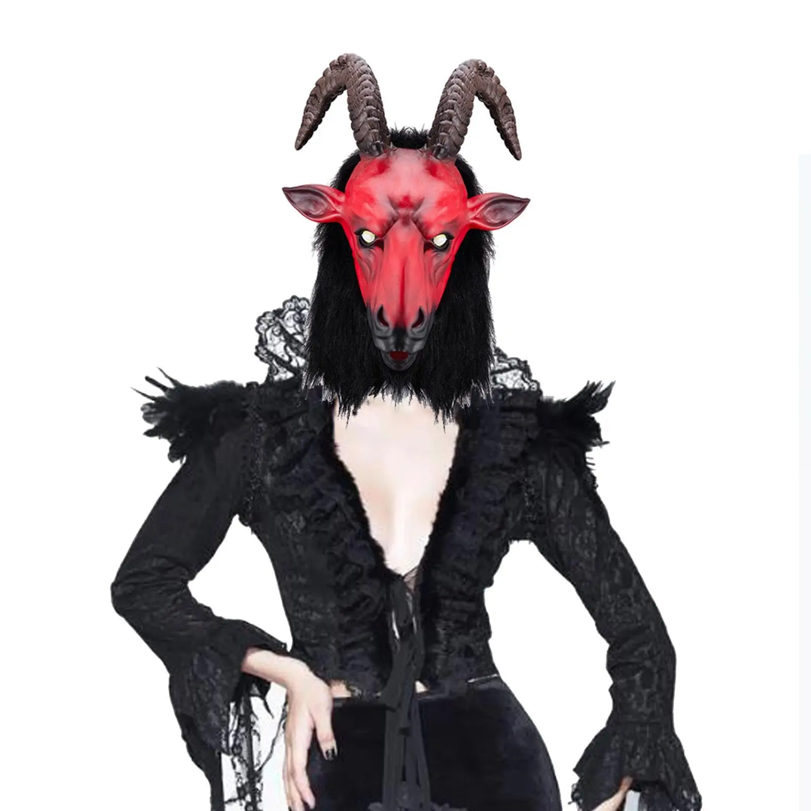 Full Head Devil Mask with Goat Horns, Realistic Evil Lucifer Goat Mask, Halloween Costume, Role Play Party, Mask Cosplay, Christmas, Masquerade, Satan Mask, Themed Headwear
