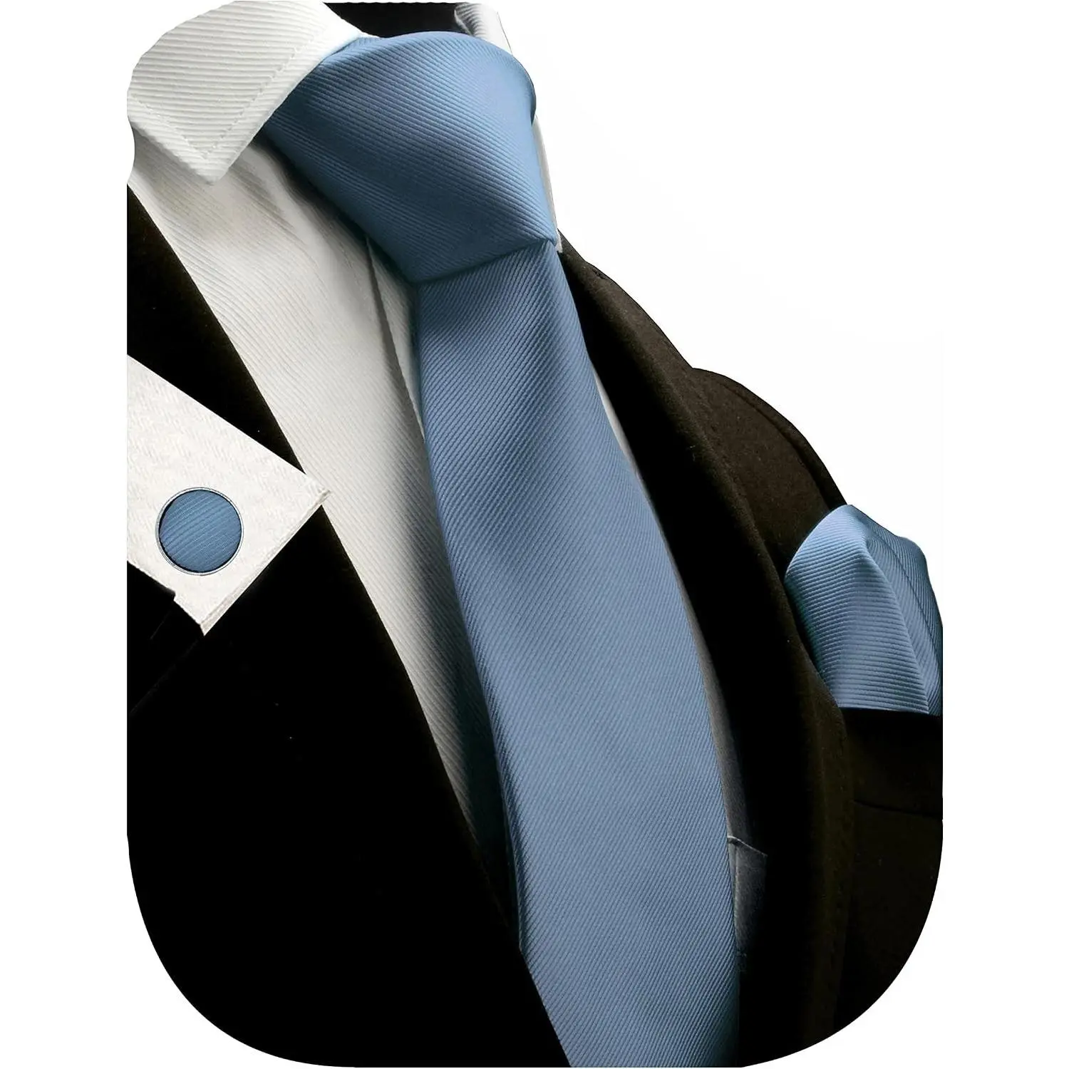Men's 3.15" (8cm) Solid Color Necktie and Pocket Square Cufflinks Set with Gift Box(Gift)