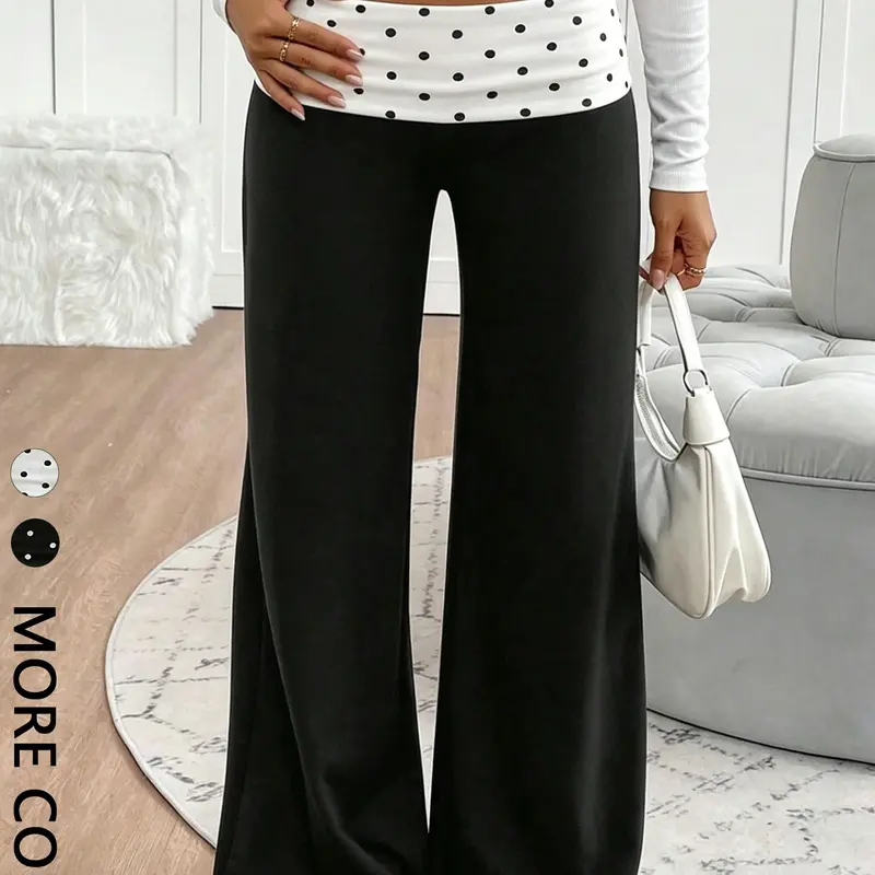 Women's Folded Waist Bell Pants, Polka Dot Loose Wide Leg Trousers, Slimming Trendy Style, Casual Daily Wear, Party, Street Fashion