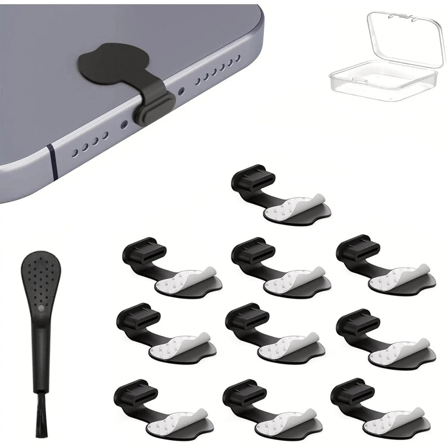 USB C Dust Plug 10 Pack USB Type C Anti Dust Cover USB C Dust Caps Port Anti-Lost  Port Protectors for Tablets  17/16/15 Plus Pro Max  (TypeC dust Cover/Black)