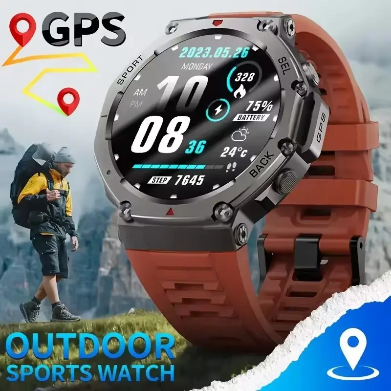 New GPS Smartwatch Military Smart Watch, 1.43inch Screen 5atm Water Resistant, Health Monitoring, Compass, Altimeter, Bluetooth-compatible Connectivity